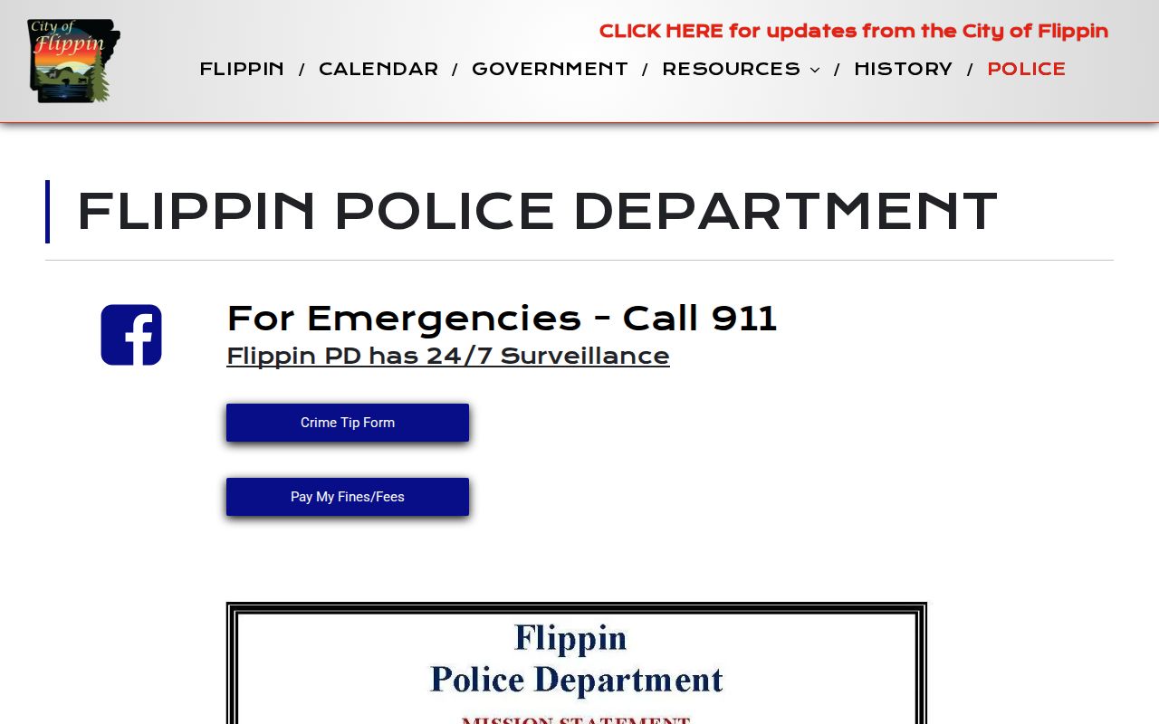 Official Flippin Police Department page with local report information