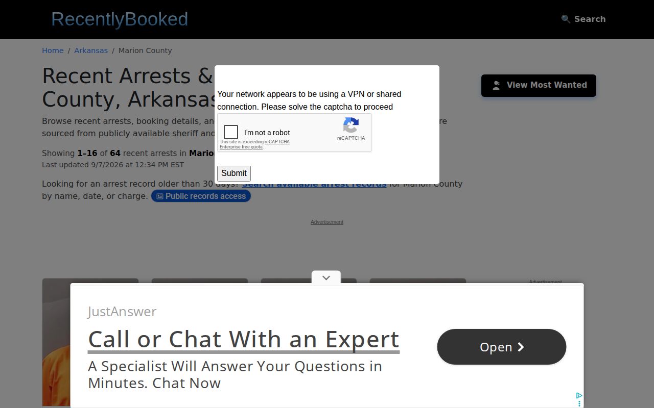 RecentlyBooked unofficial Marion County recent booking interface