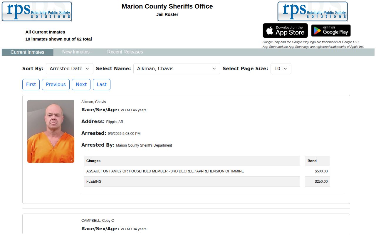 Marion County RPS inmate roster portal